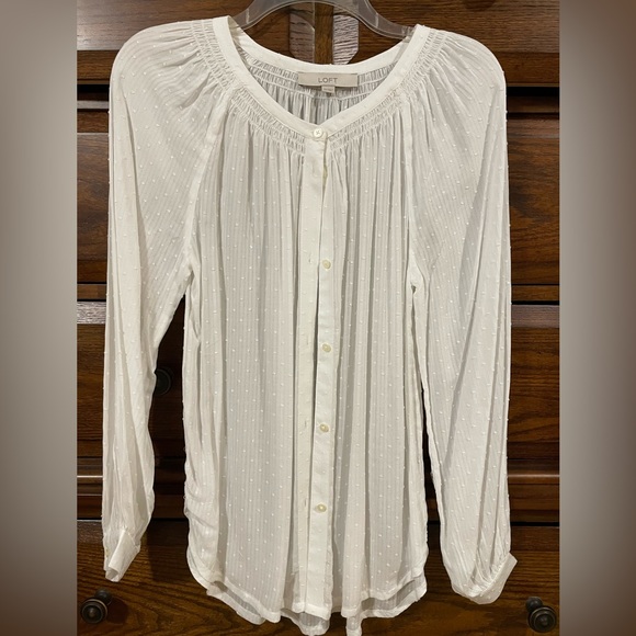 LOFT Tops - NWOT - Loft white pindot Tunic top size XS